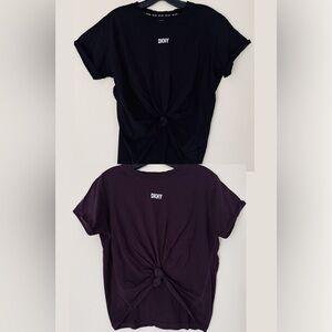 Lot of 2- DKNY Knot-Front T-shirt Top Tee , Dark Plum & Black - size S- EUC
